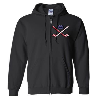 ICe Hockey Puck Sticks Fourth July 4th Sports Patriotic Full Zip Hoodie