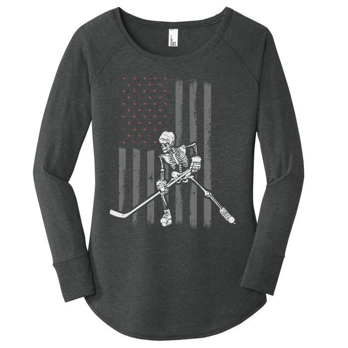 Ice Hockey Player Fan Gift Skeleton Halloween Women's Perfect Tri Tunic Long Sleeve Shirt