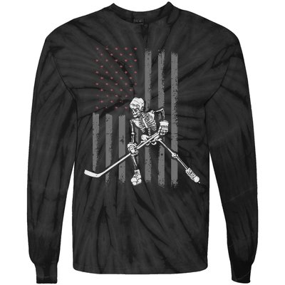 Ice Hockey Player Fan Gift Skeleton Halloween Tie-Dye Long Sleeve Shirt