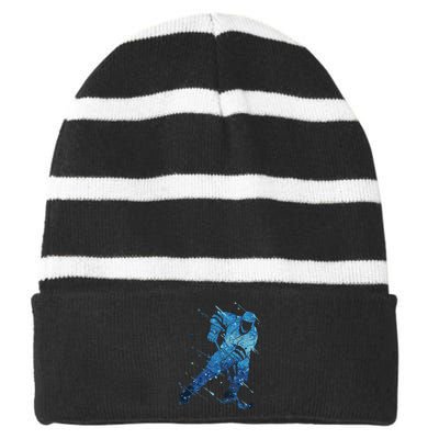 Ice Hockey Player Striped Beanie with Solid Band