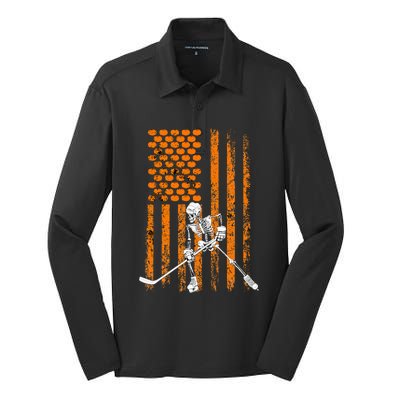 Ice Hockey Player Fan Gift Skeleton Halloween Silk Touch Performance Long Sleeve Polo