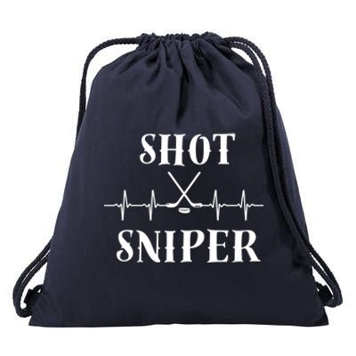 Ice Hockey Player Hockey Lover Shot Sniper Hockey Heartbeat Funny Gift Drawstring Bag