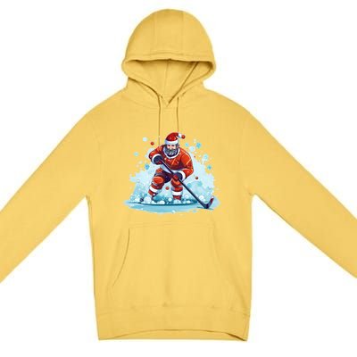 Ice Hockey Player Santa Design Christmas Ice Hockey Gift Premium Pullover Hoodie