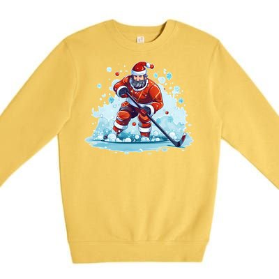 Ice Hockey Player Santa Design Christmas Ice Hockey Gift Premium Crewneck Sweatshirt