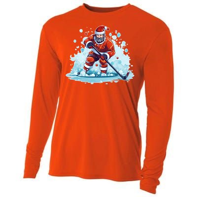 Ice Hockey Player Santa Design Christmas Ice Hockey Gift Cooling Performance Long Sleeve Crew