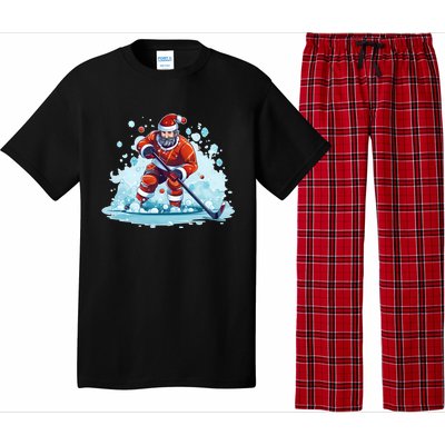 Ice Hockey Player Santa Design Christmas Ice Hockey Gift Pajama Set