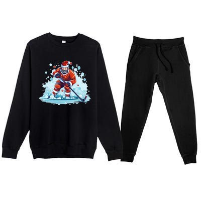 Ice Hockey Player Santa Design Christmas Ice Hockey Gift Premium Crewneck Sweatsuit Set