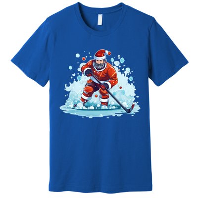 Ice Hockey Player Santa Design Christmas Ice Hockey Gift Premium T-Shirt