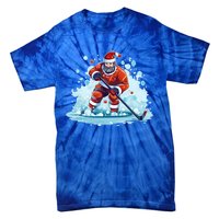 Ice Hockey Player Santa Design Christmas Ice Hockey Gift Tie-Dye T-Shirt