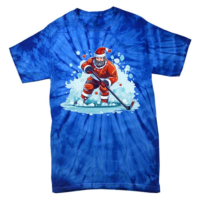 Ice Hockey Player Santa Design Christmas Ice Hockey Gift Tie-Dye T-Shirt