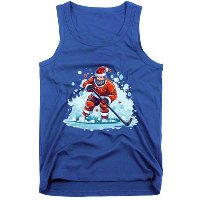 Ice Hockey Player Santa Design Christmas Ice Hockey Gift Tank Top