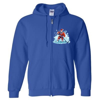 Ice Hockey Player Santa Design Christmas Ice Hockey Gift Full Zip Hoodie