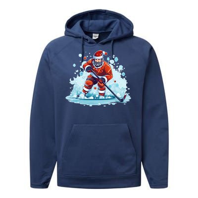 Ice Hockey Player Santa Design Christmas Ice Hockey Gift Performance Fleece Hoodie