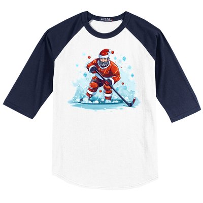 Ice Hockey Player Santa Design Christmas Ice Hockey Gift Baseball Sleeve Shirt