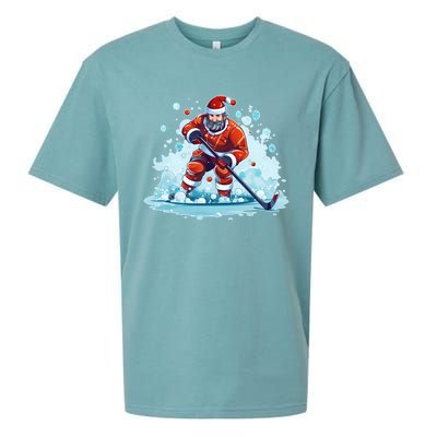 Ice Hockey Player Santa Design Christmas Ice Hockey Gift Sueded Cloud Jersey T-Shirt