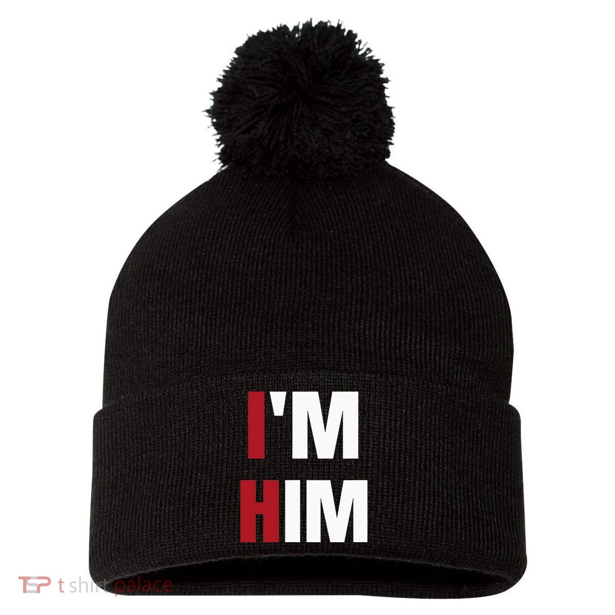 IM Him Prayed For A Man Like Him Christian Pom Pom 12in Knit Beanie