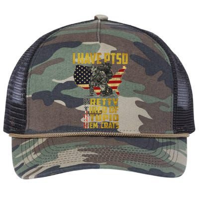 I Have PTSD Pretty Tired Of Stupid Democrats Retro Rope Trucker Hat Cap