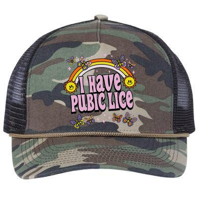 I Have Pubic Lice Funny Sarcastic Rainbow Retro Rope Trucker Hat Cap