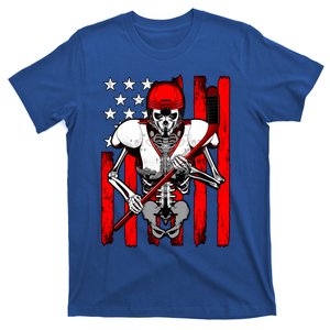 Ice Hockey Player Skeleton Athlete Halloween Usa Flag Great Gift T-Shirt