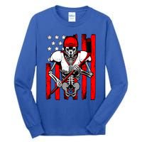 Ice Hockey Player Skeleton Athlete Halloween Usa Flag Great Gift Tall Long Sleeve T-Shirt