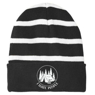 I Hate People I Love Camping Tent Camping Lover Striped Beanie with Solid Band