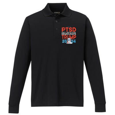 I Have Ptsd Pretty Tired Of Stupid Democrats Trump 2024 Performance Long Sleeve Polo