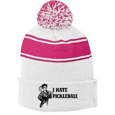 I Hate Pickleball Stripe Pom Pom Beanie
