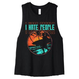 I Hate People Surfing Waves Ocean Surfboard Surfer Women's Racerback Cropped Tank