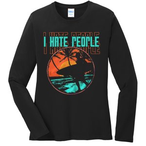 I Hate People Surfing Waves Ocean Surfboard Surfer Ladies Long Sleeve Shirt