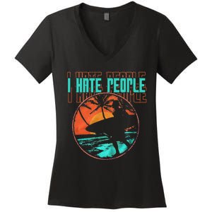 I Hate People Surfing Waves Ocean Surfboard Surfer Women's V-Neck T-Shirt