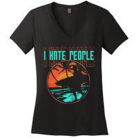 I Hate People Surfing Waves Ocean Surfboard Surfer Women's V-Neck T-Shirt