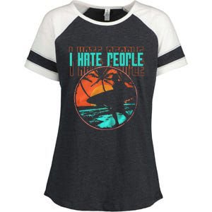 I Hate People Surfing Waves Ocean Surfboard Surfer Enza Ladies Jersey Colorblock Tee