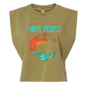 I Hate People Surfing Waves Ocean Surfboard Surfer Garment-Dyed Women's Muscle Tee