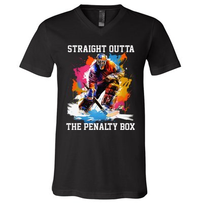 Ice Hockey Player Gift Straight Outta The Penalty Box V-Neck T-Shirt