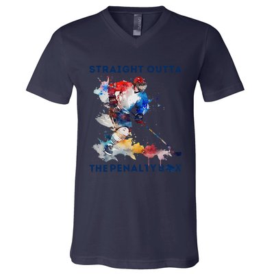 Ice Hockey Player Gift Straight Outta The Penalty Box V-Neck T-Shirt