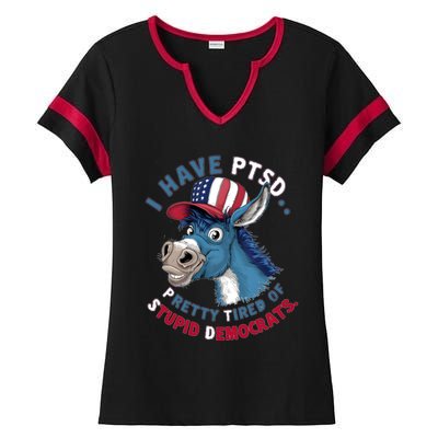 I Have Ptsd Pretty Tired Of Stupid Democrats Funny Political Gift Ladies Halftime Notch Neck Tee