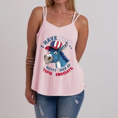 I Have Ptsd Pretty Tired Of Stupid Democrats Funny Political Gift Women's Strappy Tank