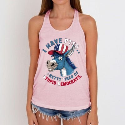 I Have Ptsd Pretty Tired Of Stupid Democrats Funny Political Gift Women's Knotted Racerback Tank