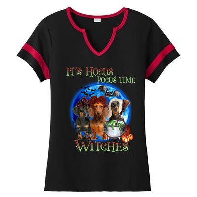 It's Hocus Pocus Time Witches Dachshund Halloween Design Ladies Halftime Notch Neck Tee