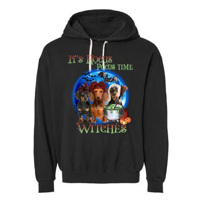 It's Hocus Pocus Time Witches Dachshund Halloween Design Garment-Dyed Fleece Hoodie
