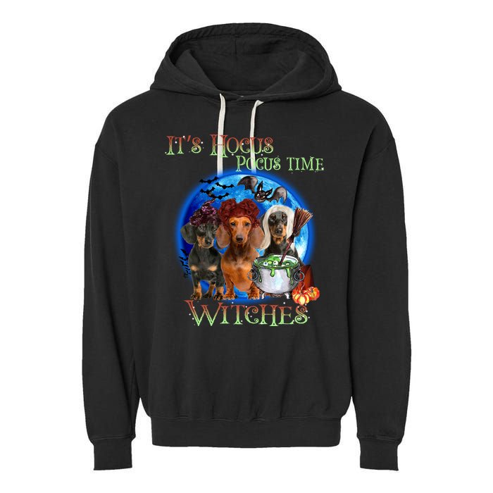 It's Hocus Pocus Time Witches Dachshund Halloween Design Garment-Dyed Fleece Hoodie