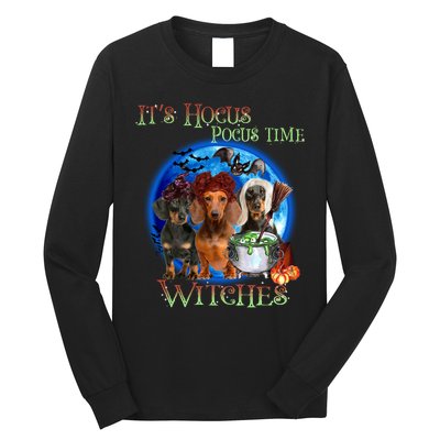 It's Hocus Pocus Time Witches Dachshund Halloween Design Long Sleeve Shirt