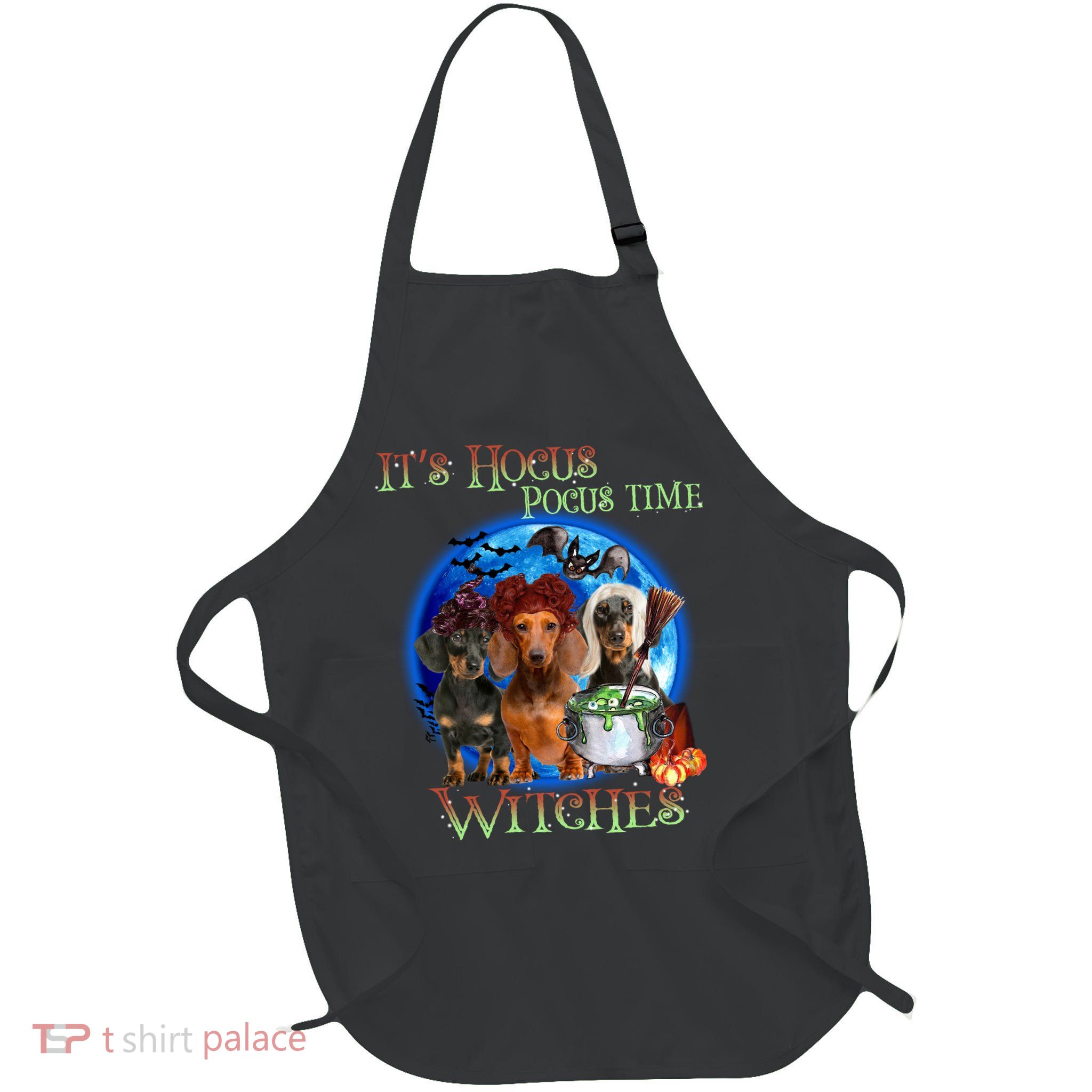 It's Hocus Pocus Time Witches Dachshund Halloween Design Apron