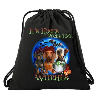 It's Hocus Pocus Time Witches Dachshund Halloween Design Drawstring Bag