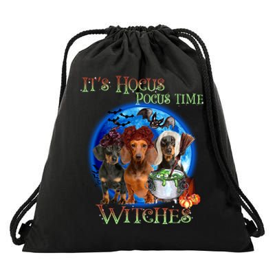 It's Hocus Pocus Time Witches Dachshund Halloween Design Drawstring Bag