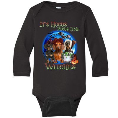 It's Hocus Pocus Time Witches Dachshund Halloween Design Baby Long Sleeve Bodysuit