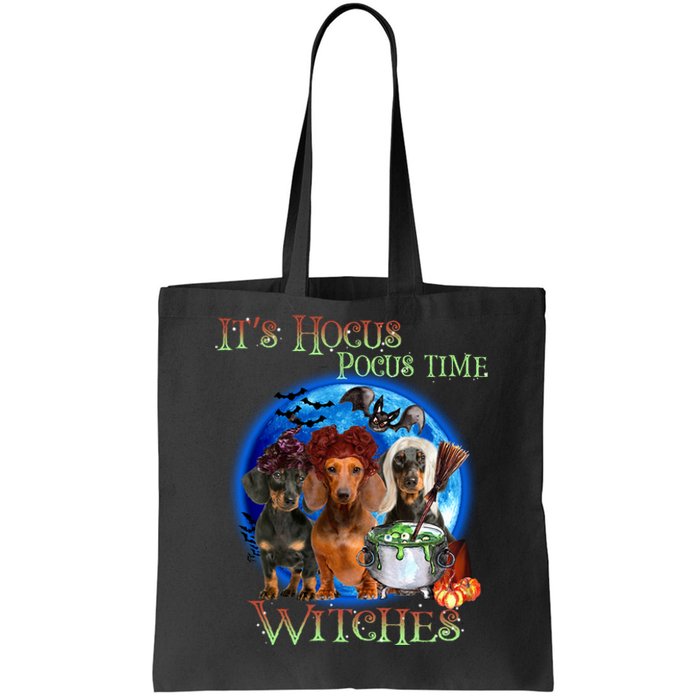 It's Hocus Pocus Time Witches Dachshund Halloween Design Tote Bag