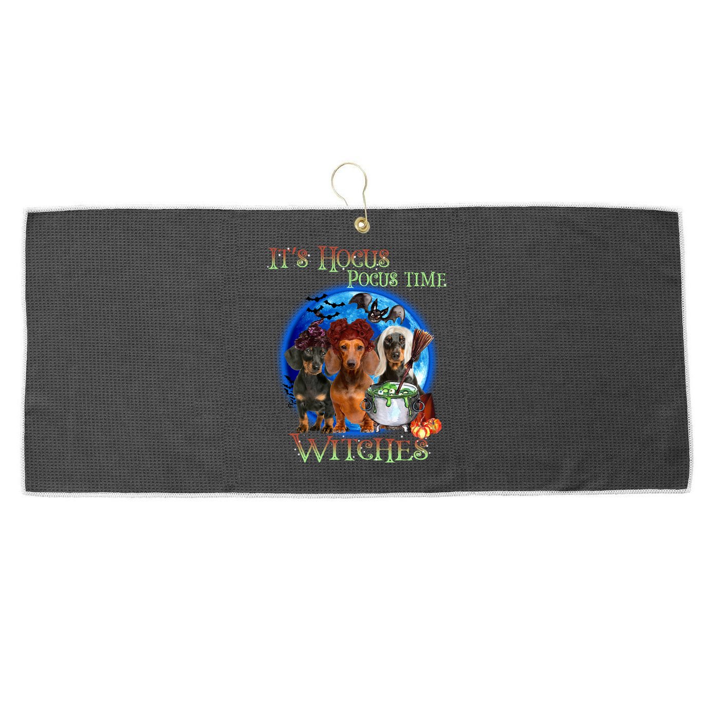 It's Hocus Pocus Time Witches Dachshund Halloween Design Large Microfiber Waffle Golf Towel