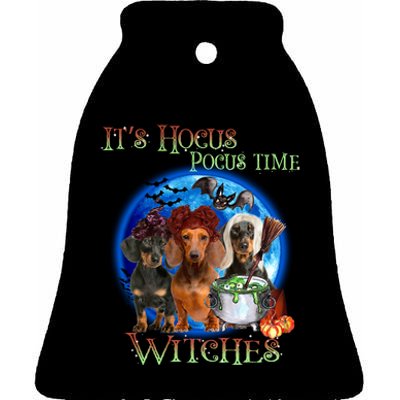 It's Hocus Pocus Time Witches Dachshund Halloween Design Ceramic Bell Ornament