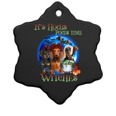 It's Hocus Pocus Time Witches Dachshund Halloween Design Ceramic Star Ornament